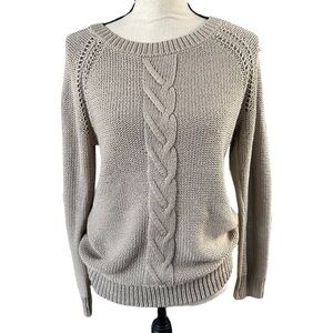 APT 9 Cable Knit Sweater Womens S Tan Beige Long Sleeve Pullover Oversized